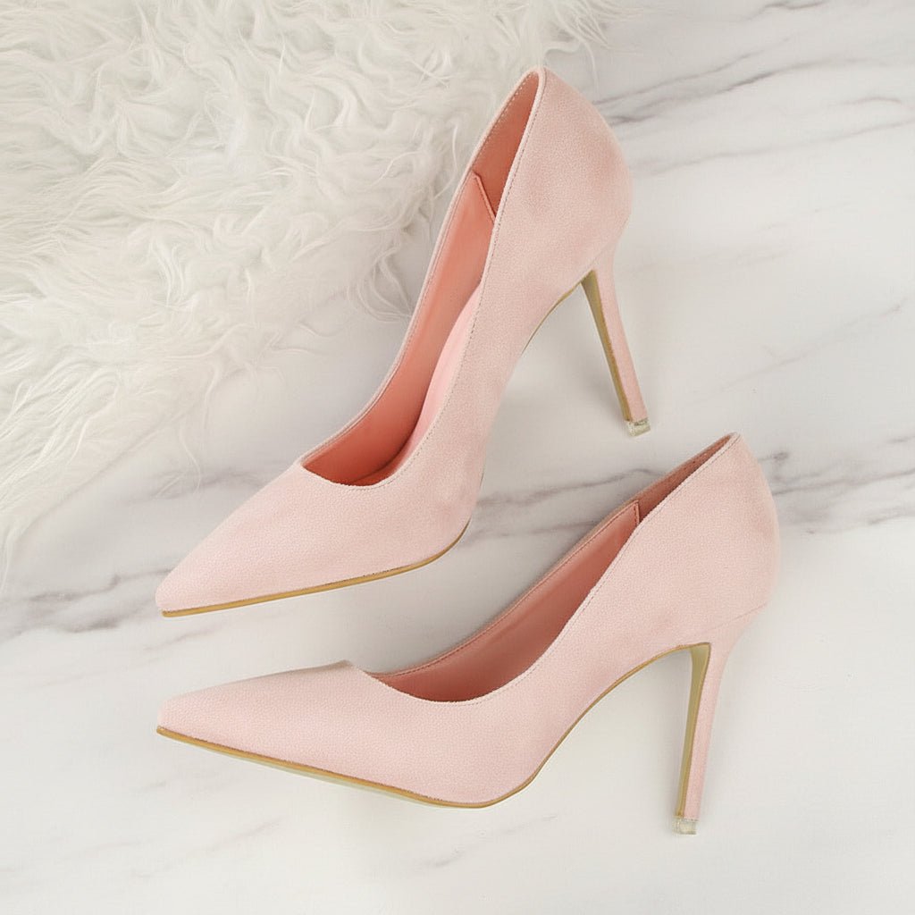 Shallow pointed suede high heels - Vintress Fashion