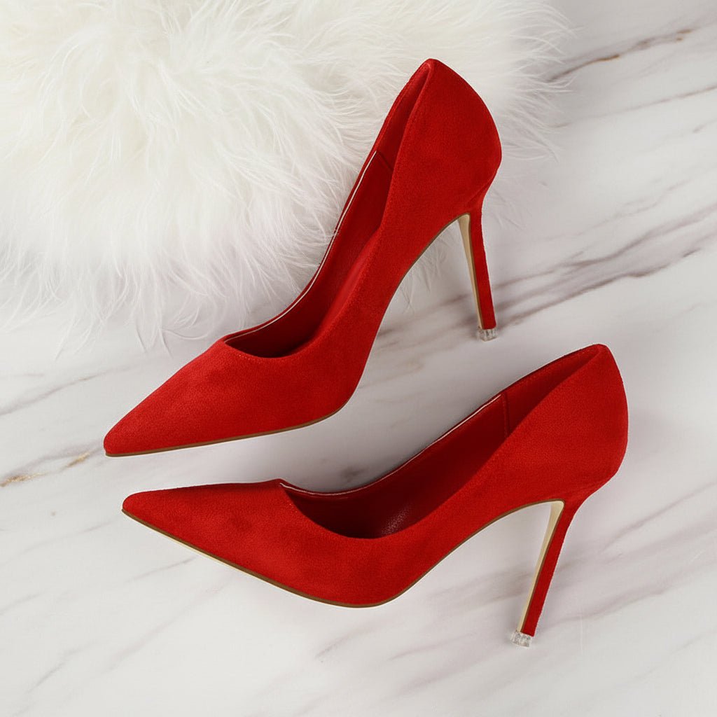 Shallow pointed suede high heels - Vintress Fashion