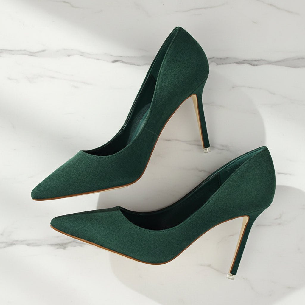 Shallow pointed suede high heels - Vintress Fashion