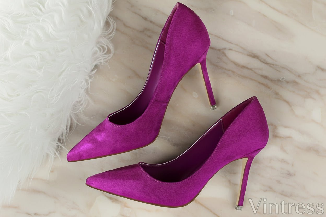 Shallow pointed suede high heels - Vintress Fashion