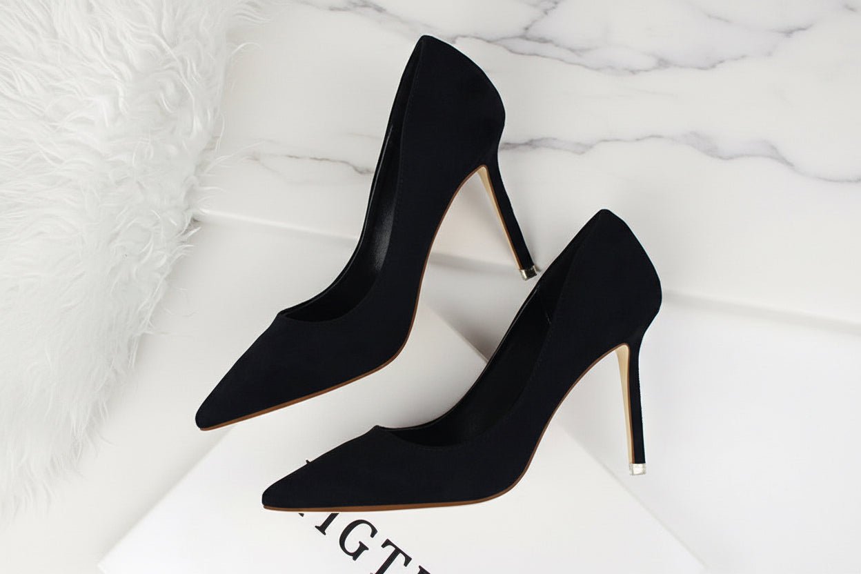 Shallow pointed suede high heels - Vintress Fashion