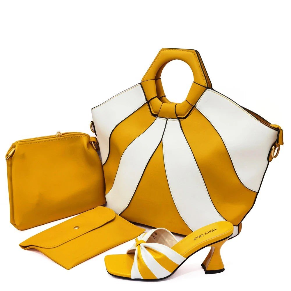 Summer Sandals for Women Fashion Colorblock Three Piece Tote Bag With High - Vintress Fashion