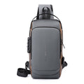 WEPOWER Men Chest Bag Anti-Theft Password Lock Locomotive Bag Messenger Bag(Gray Brown) - Vintress Fashion