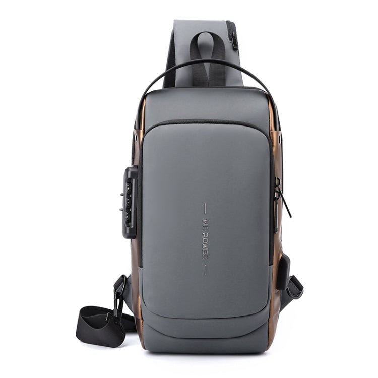 WEPOWER Men Chest Bag Anti-Theft Password Lock Locomotive Bag Messenger Bag(Gray Brown) - Vintress Fashion