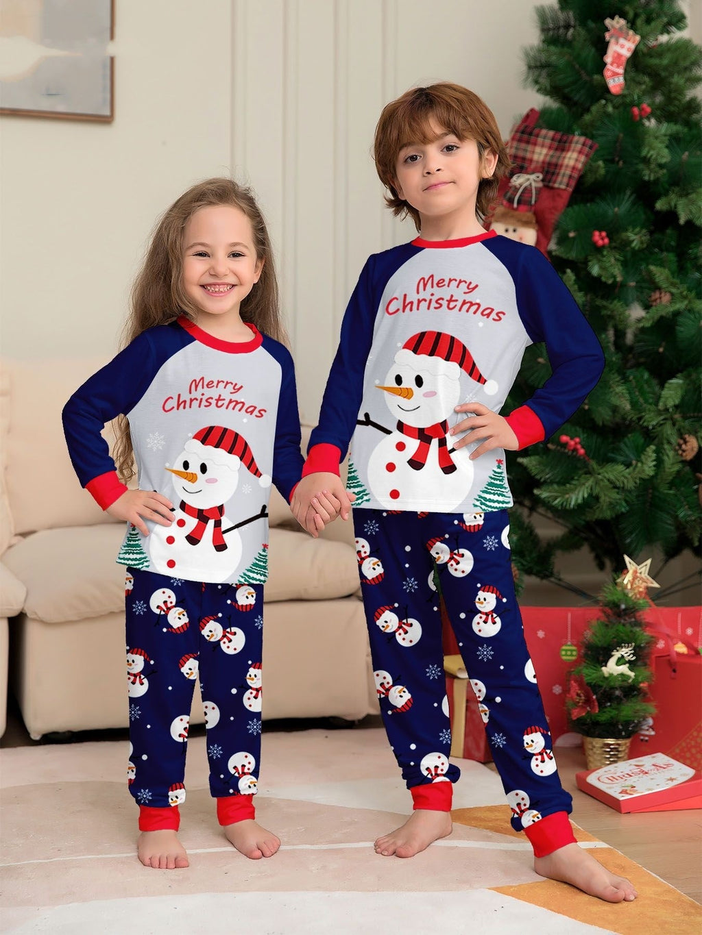 White Snowman Parent-Child Christmas Pajamas Cartoon Family Set - Vintress Fashion