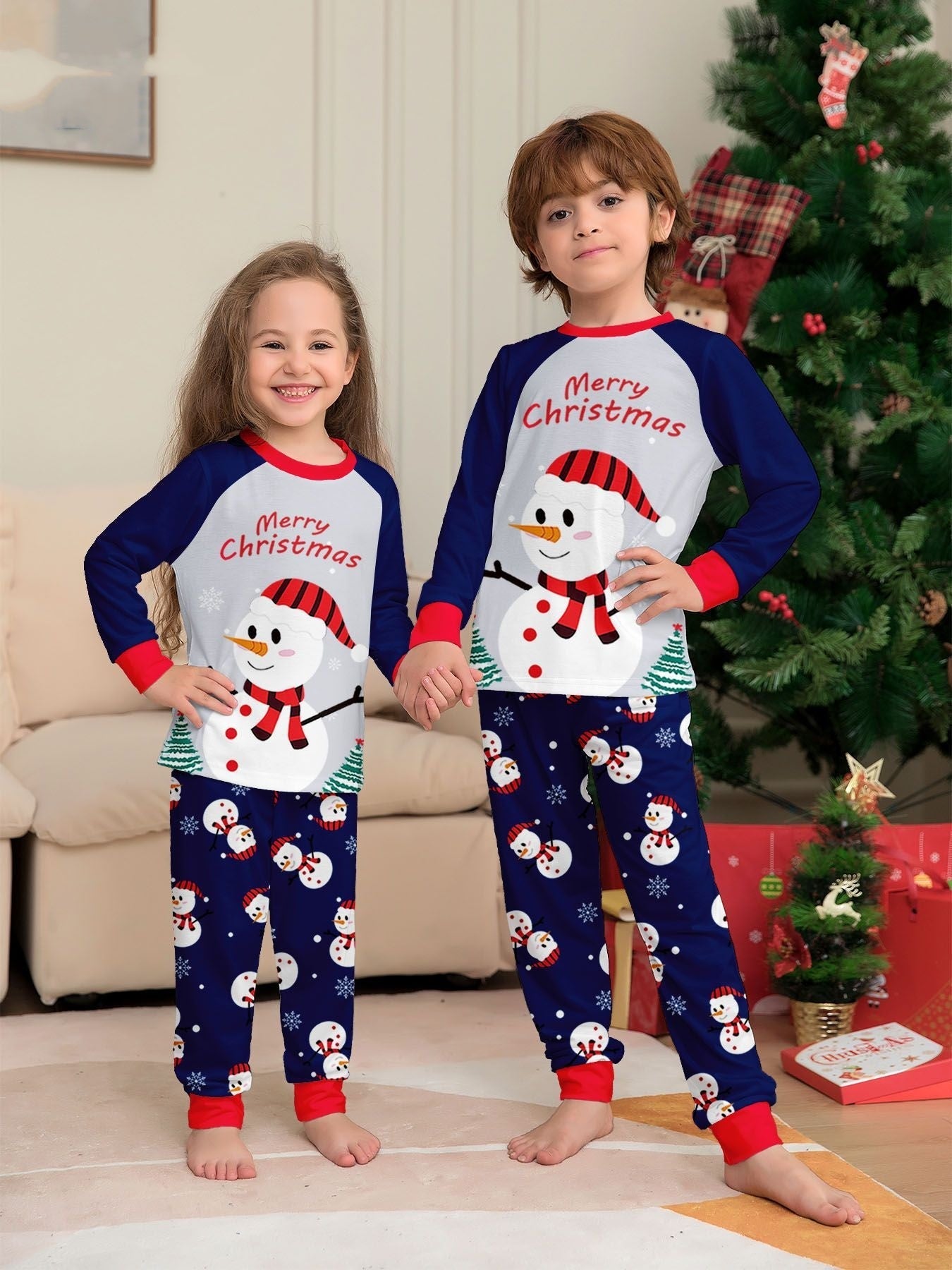 White Snowman Parent-Child Christmas Pajamas Cartoon Family Set - Vintress Fashion