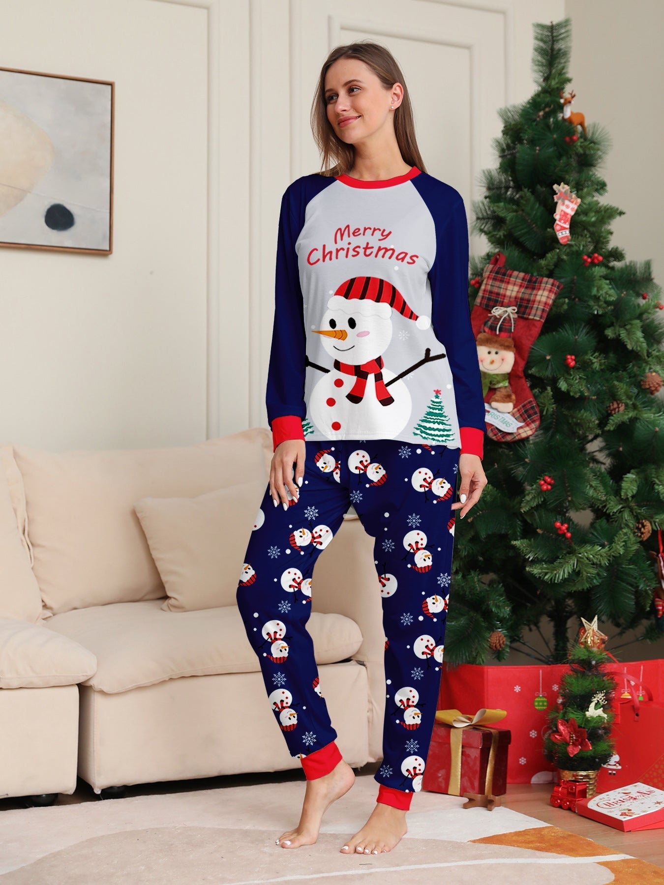 White Snowman Parent-Child Christmas Pajamas Cartoon Family Set - Vintress Fashion