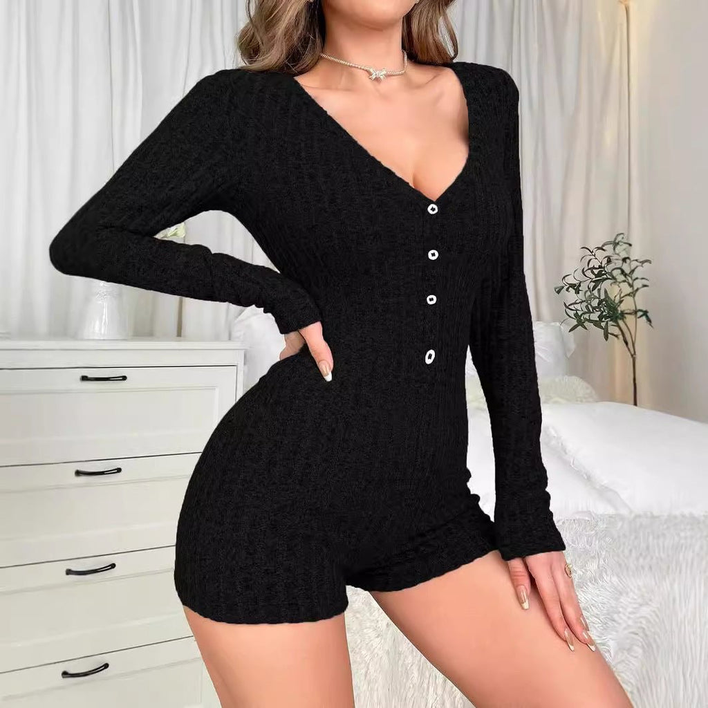Women's Pure Desire Style Home Jumpsuit AutumnWinter Comfortable Casual Slim-Fit Three-Point Jumpsuit - Vintress Fashion