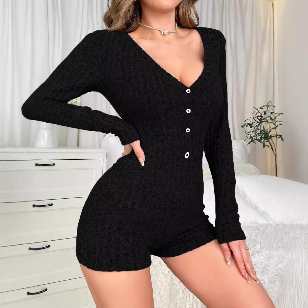 Women's Pure Desire Style Home Jumpsuit AutumnWinter Comfortable Casual Slim-Fit Three-Point Jumpsuit - Vintress Fashion