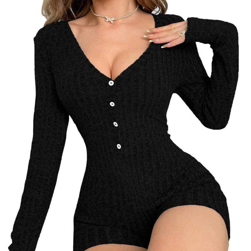 Women's Pure Desire Style Home Jumpsuit AutumnWinter Comfortable Casual Slim-Fit Three-Point Jumpsuit - Vintress Fashion