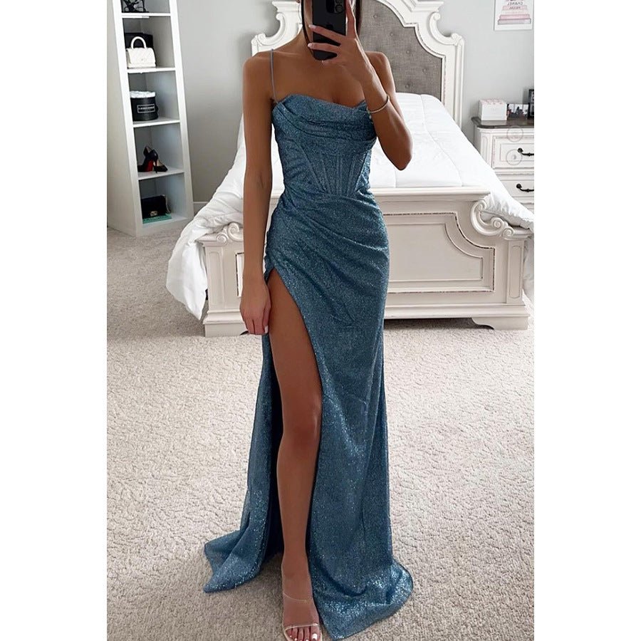 Women's V-Neck Split Maxi Dress - Elegant Sleeveless Evening Party Gown - Vintress Fashion