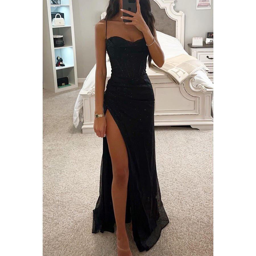 Women's V-Neck Split Maxi Dress - Elegant Sleeveless Evening Party Gown - Vintress Fashion