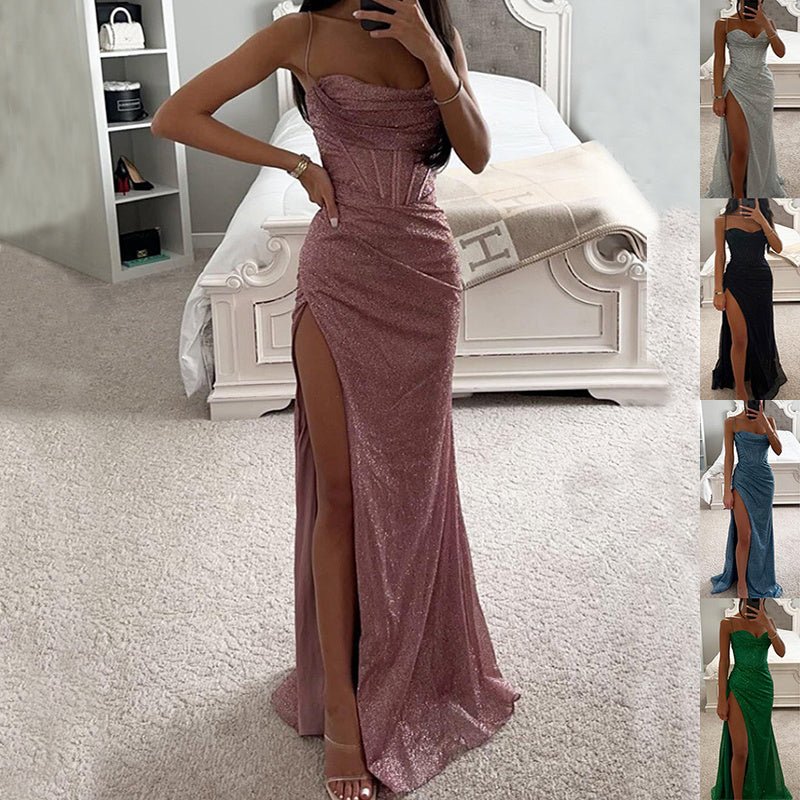 Women's V-Neck Split Maxi Dress - Elegant Sleeveless Evening Party Gown - Vintress Fashion