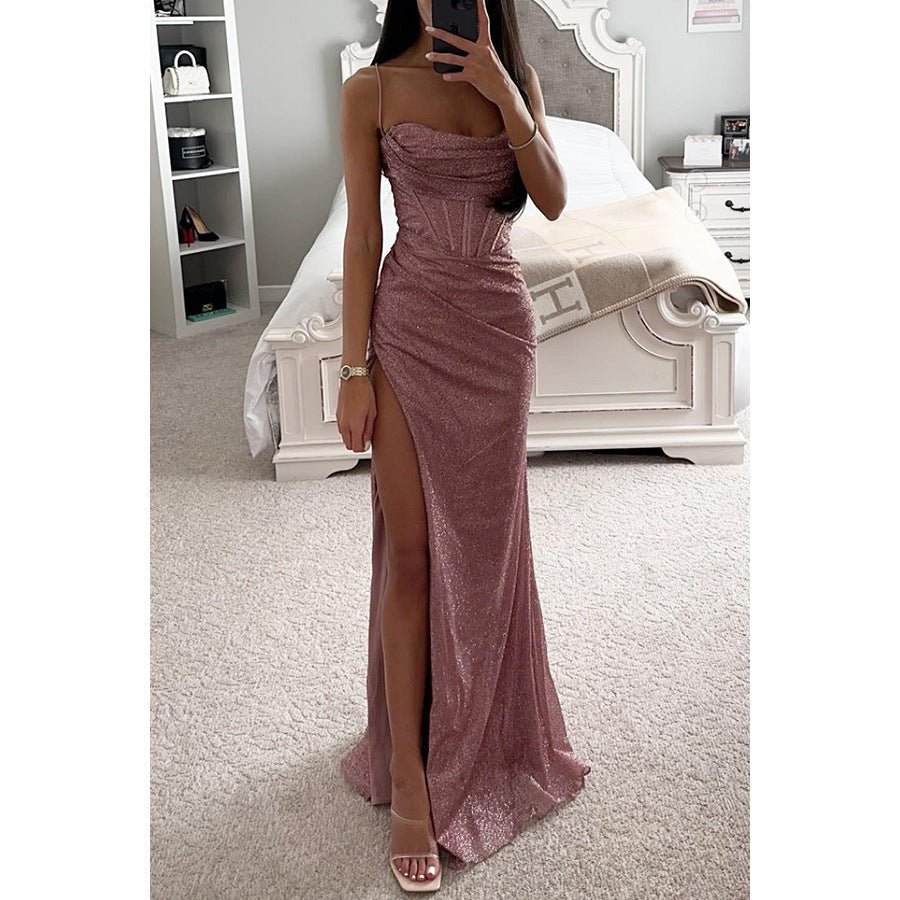 Women's V-Neck Split Maxi Dress - Elegant Sleeveless Evening Party Gown - Vintress Fashion