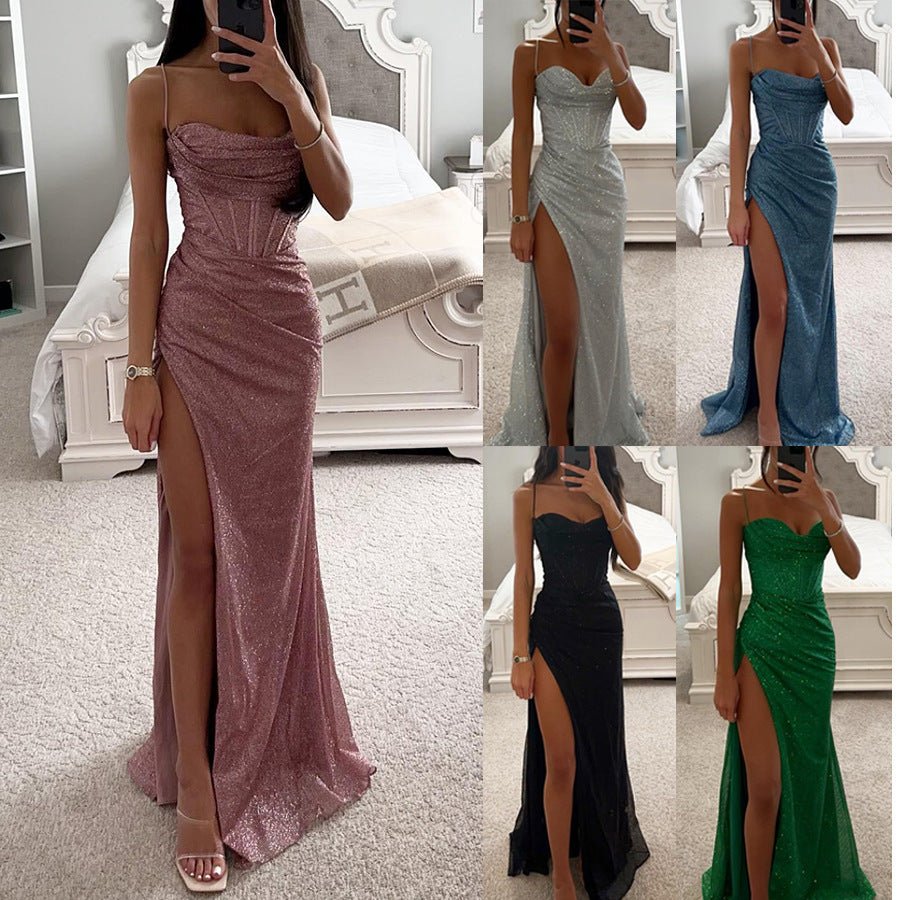 Women's V-Neck Split Maxi Dress - Elegant Sleeveless Evening Party Gown - Vintress Fashion