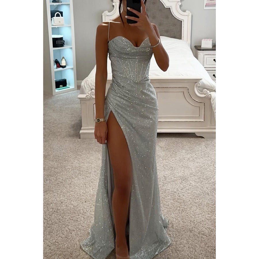 Women's V-Neck Split Maxi Dress - Elegant Sleeveless Evening Party Gown - Vintress Fashion