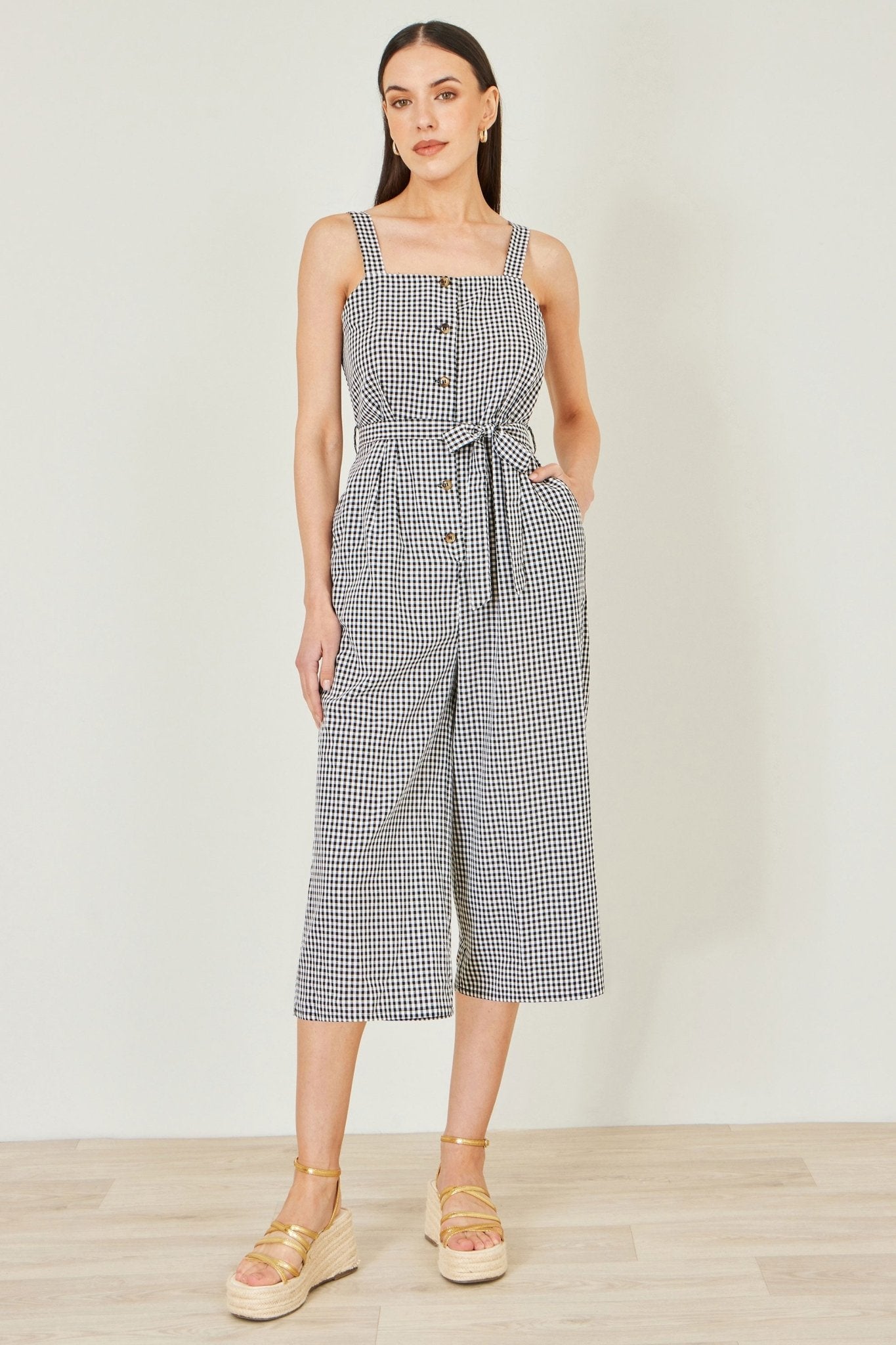 Yumi Black Gingham Button Through Jumpsuit - Vintress Fashion