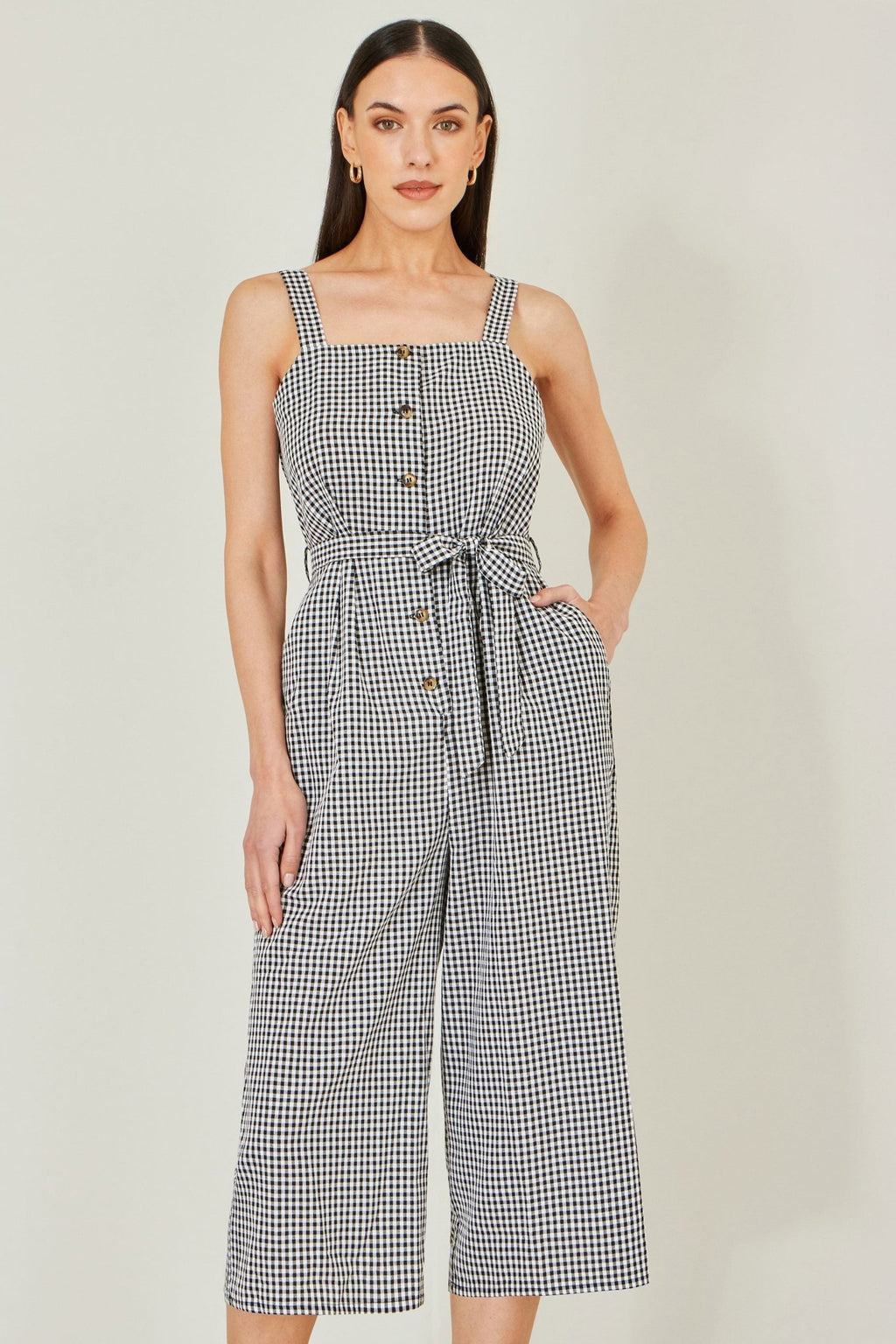 Yumi Black Gingham Button Through Jumpsuit - Vintress Fashion