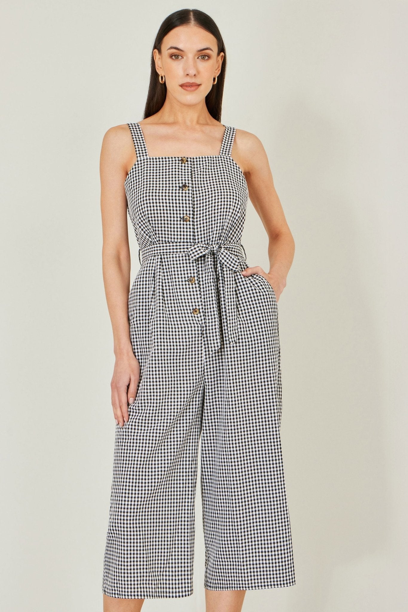 Yumi Black Gingham Button Through Jumpsuit - Vintress Fashion