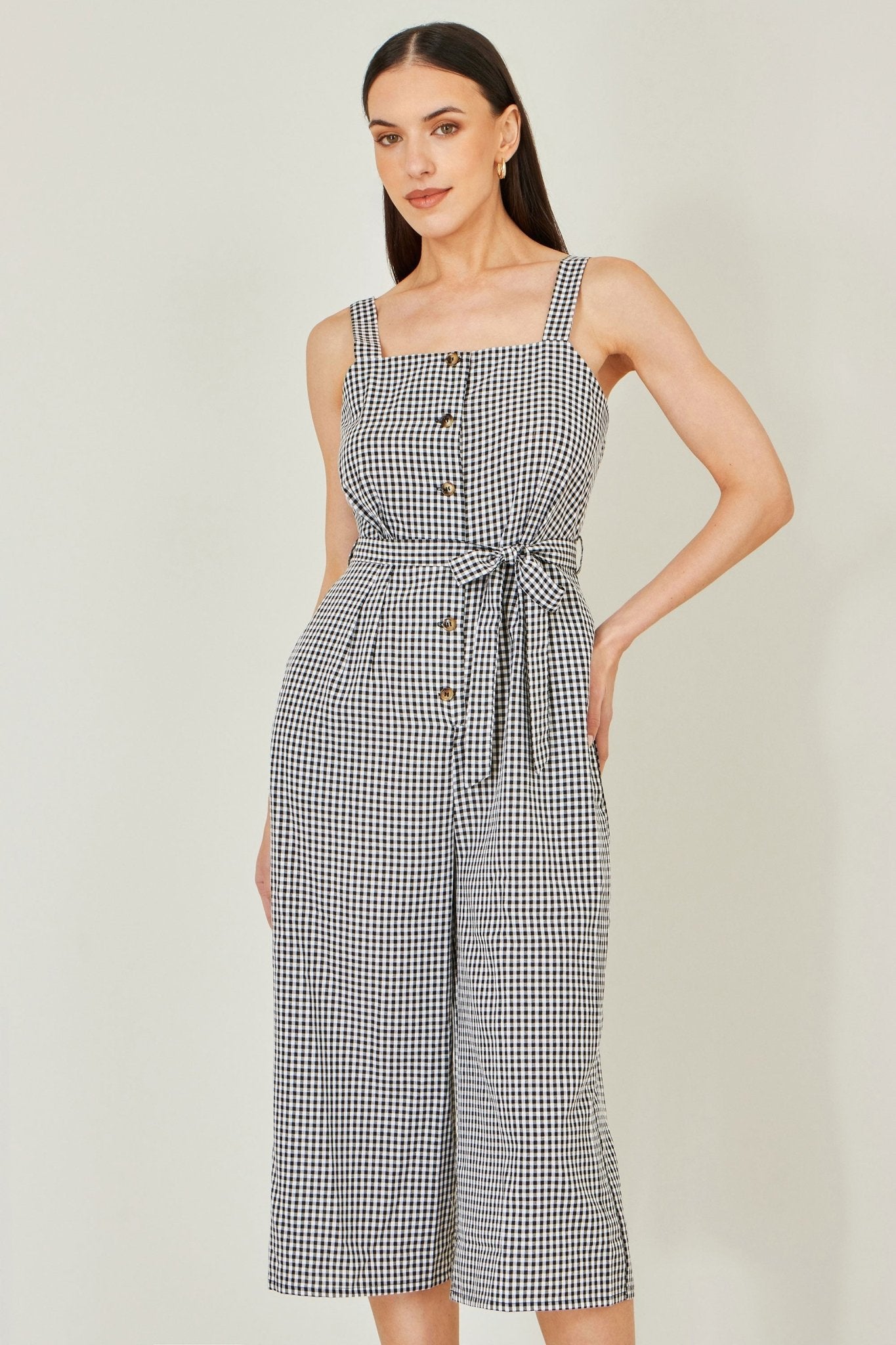 Yumi Black Gingham Button Through Jumpsuit - Vintress Fashion
