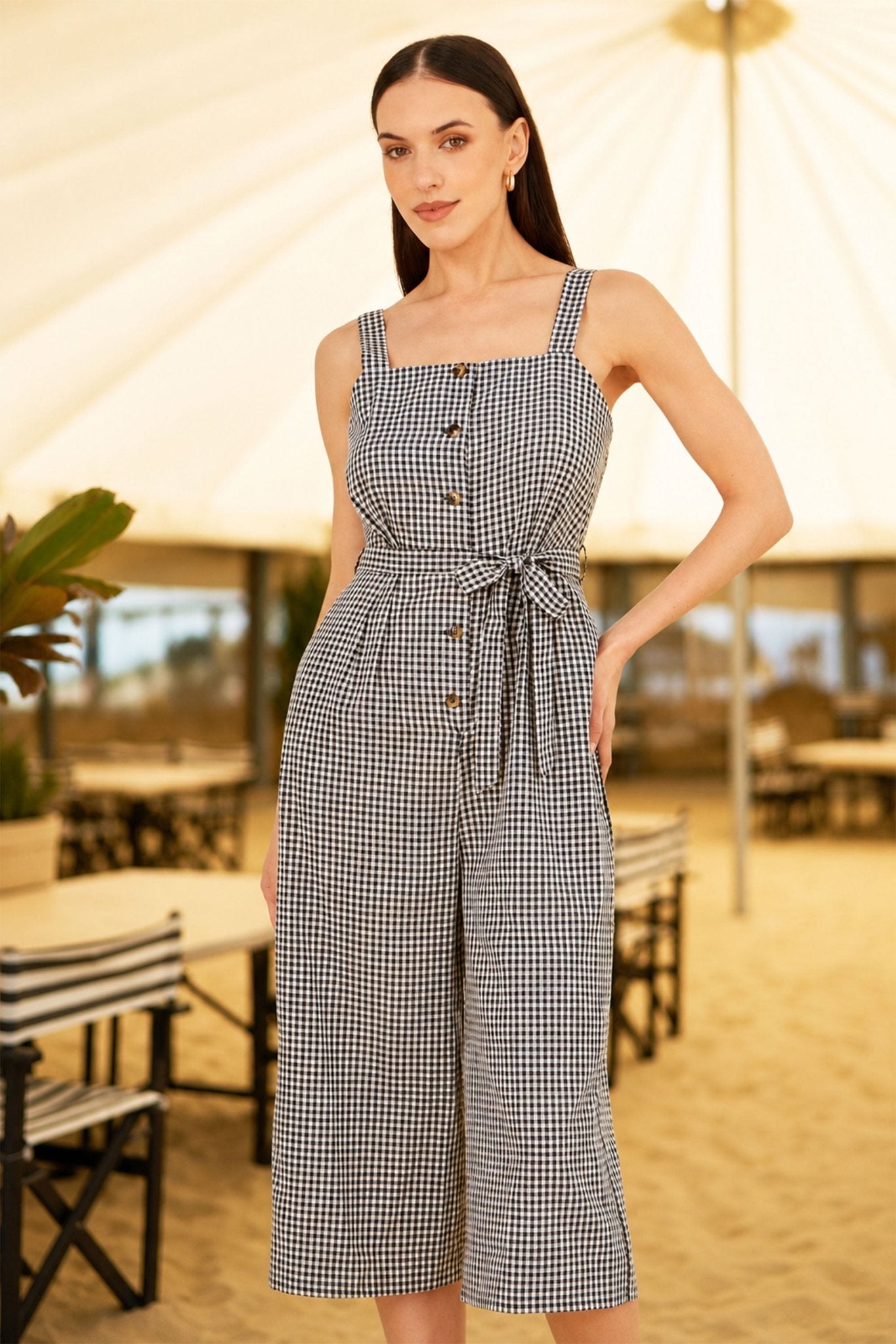 Yumi Black Gingham Button Through Jumpsuit - Vintress Fashion