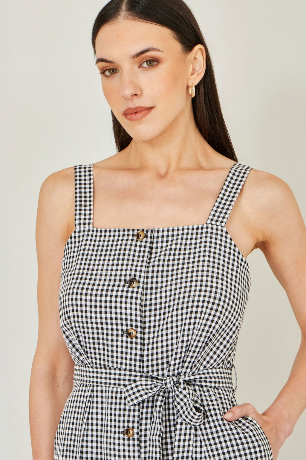 Yumi Black Gingham Button Through Jumpsuit - Vintress Fashion