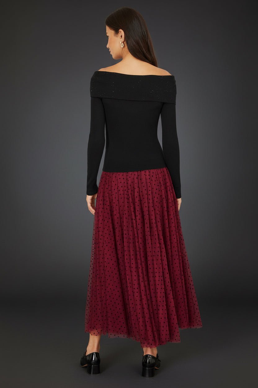 Yumi Black Sparkle Bardot Jumper With Diamante Detail - Vintress Fashion