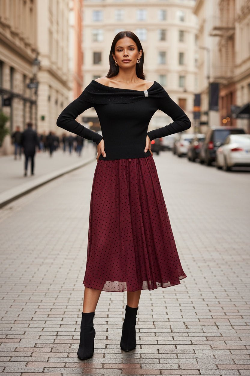Yumi Black Sparkle Bardot Jumper With Diamante Detail - Vintress Fashion