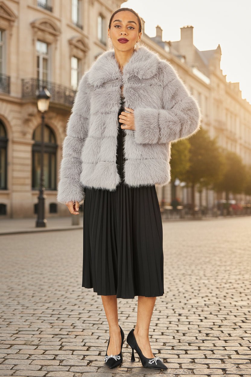 Yumi Grey Luxe Faur Fur Coat - Vintress Fashion