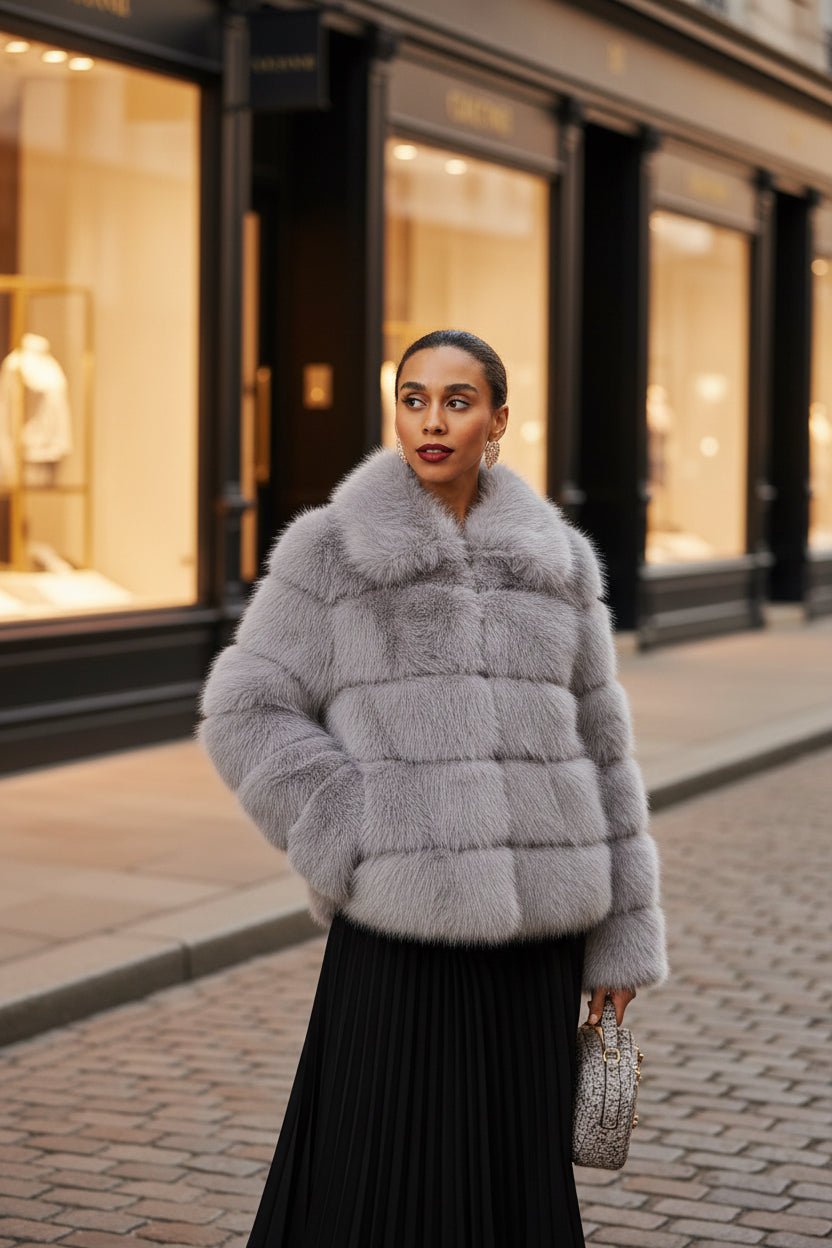 Yumi Grey Luxe Faur Fur Coat - Vintress Fashion