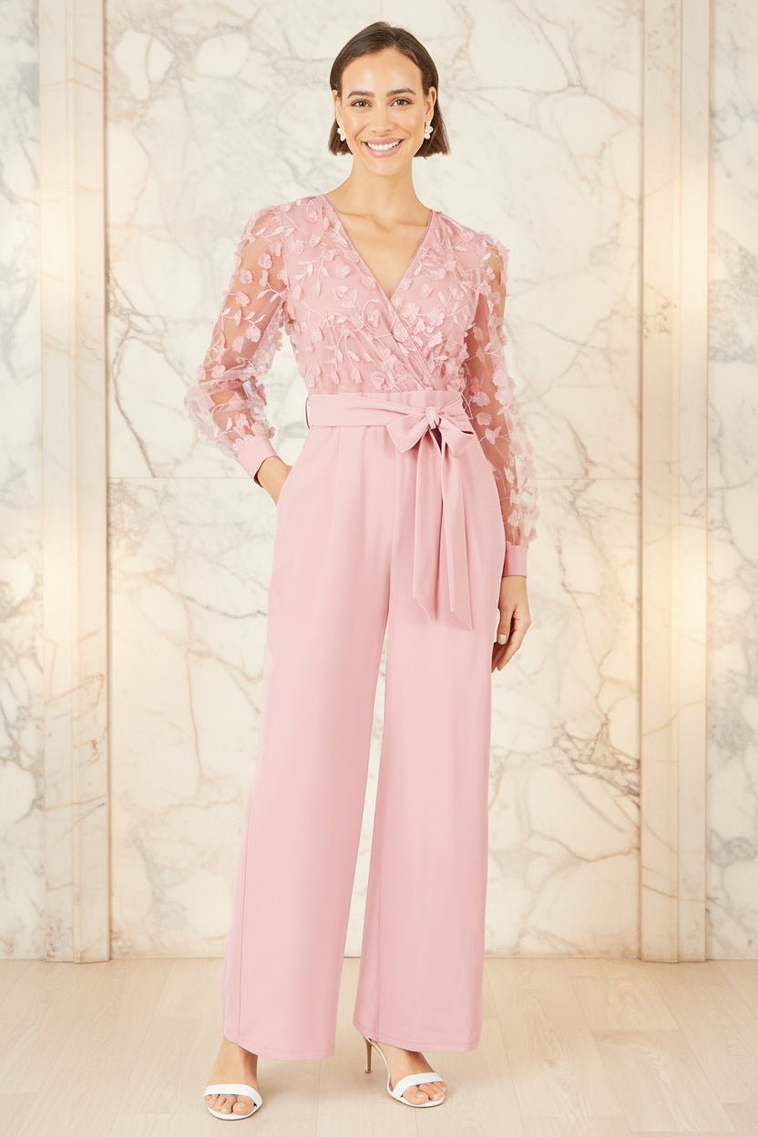 Yumi Pink Flower Applique Jumpsuit - Vintress Fashion