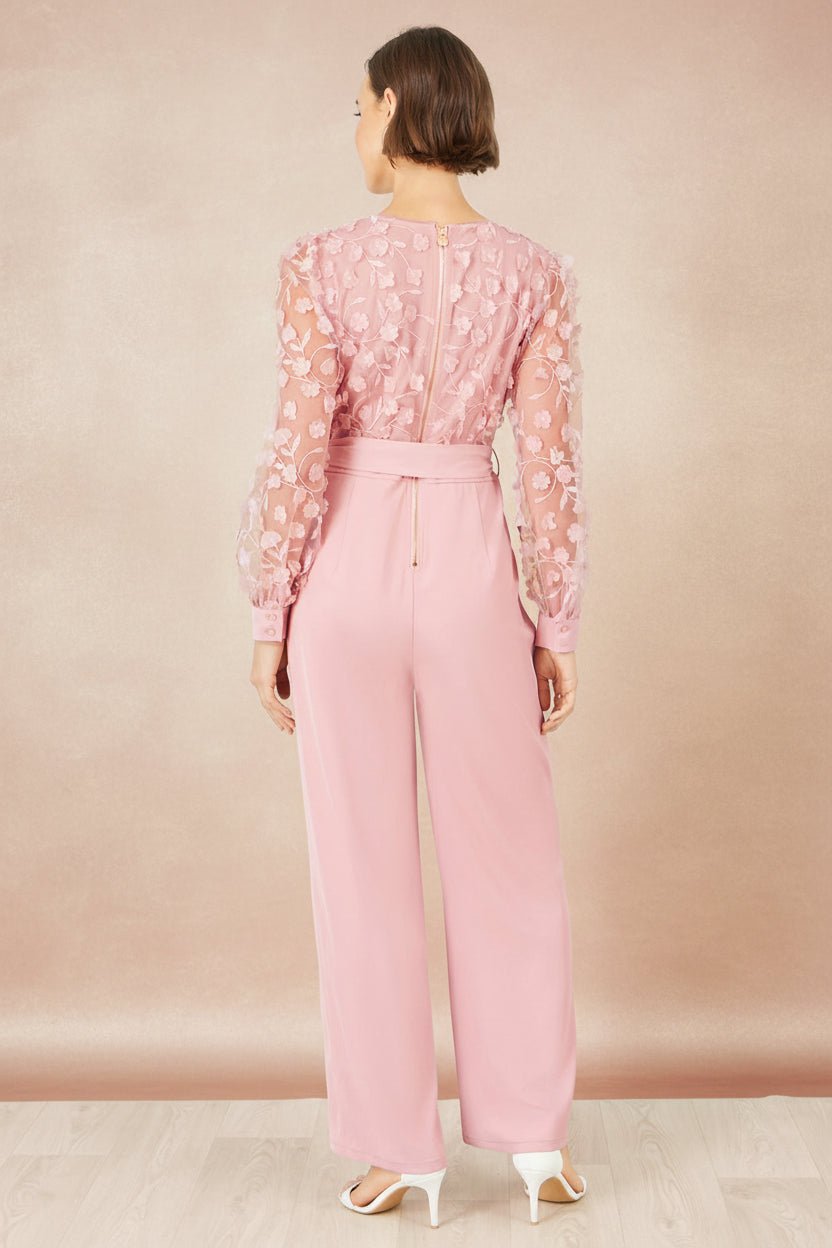 Yumi Pink Flower Applique Jumpsuit - Vintress Fashion