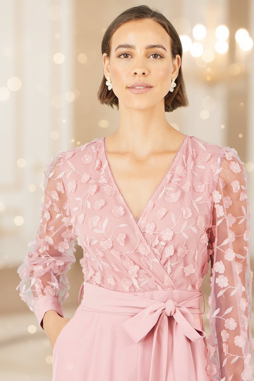 Yumi Pink Flower Applique Jumpsuit - Vintress Fashion