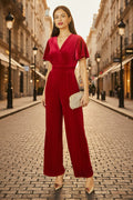 Yumi Red Jumpsuit With Angel Sleeves - Vintress Fashion