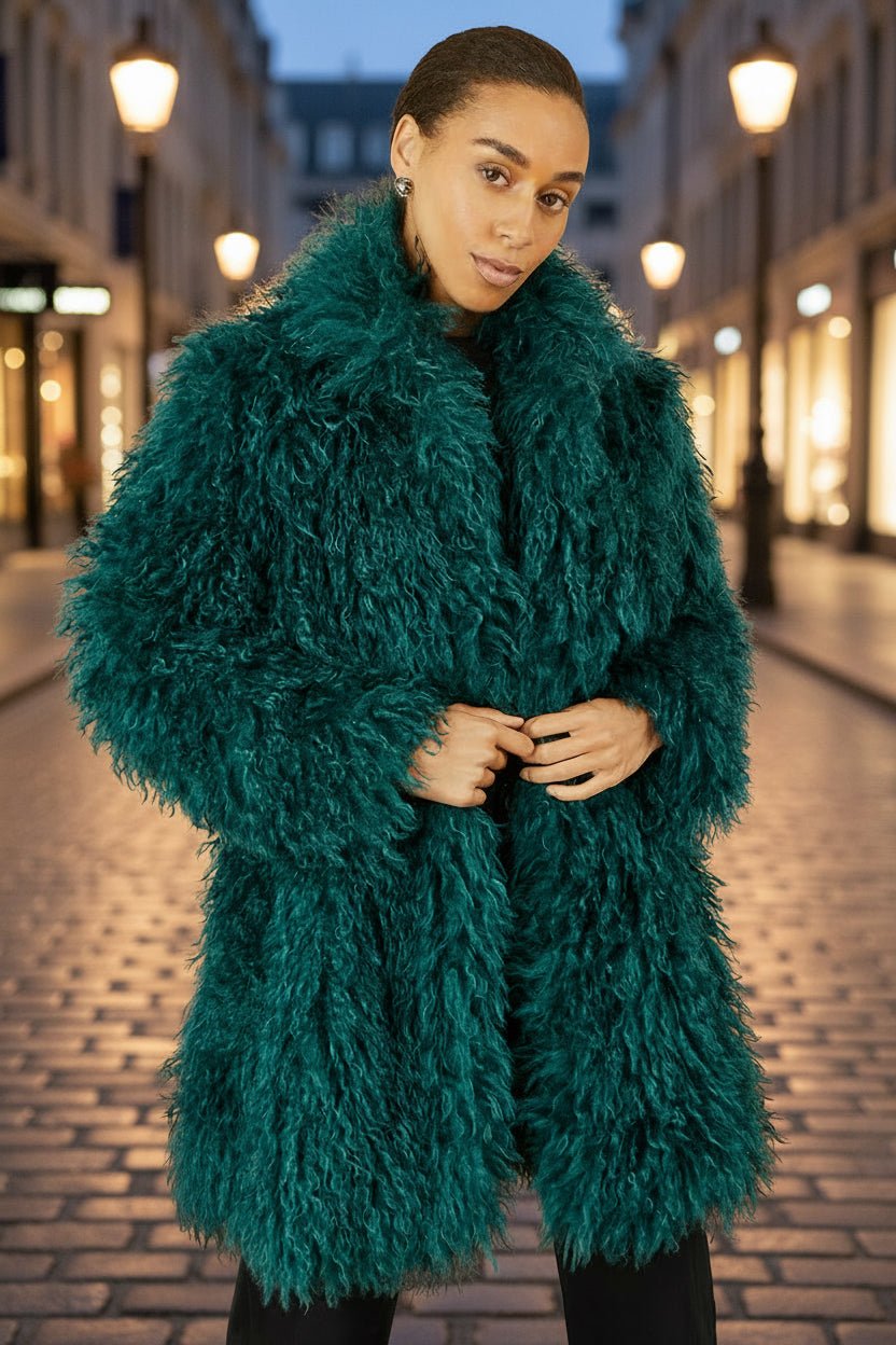 Yumi Teal Luxe Long Hair Fur Coat - Vintress Fashion