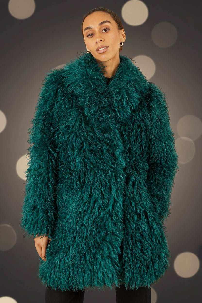 Yumi Teal Luxe Long Hair Fur Coat - Vintress Fashion