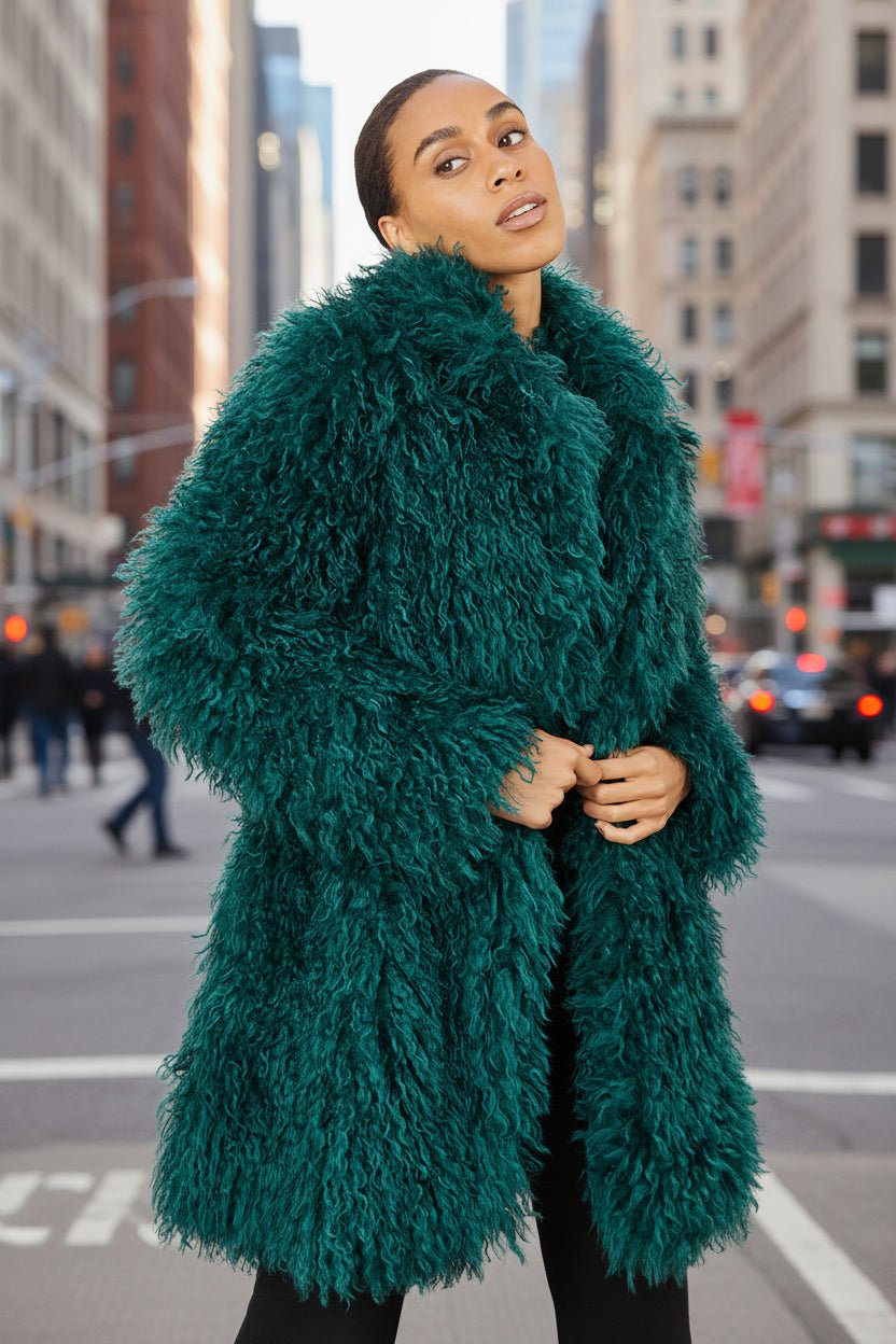 Yumi Teal Luxe Long Hair Fur Coat - Vintress Fashion