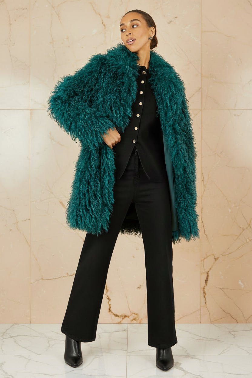 Yumi Teal Luxe Long Hair Fur Coat - Vintress Fashion