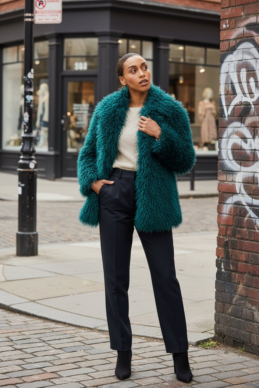 Yumi Teal Luxe Long Hair Fur Coat - Vintress Fashion